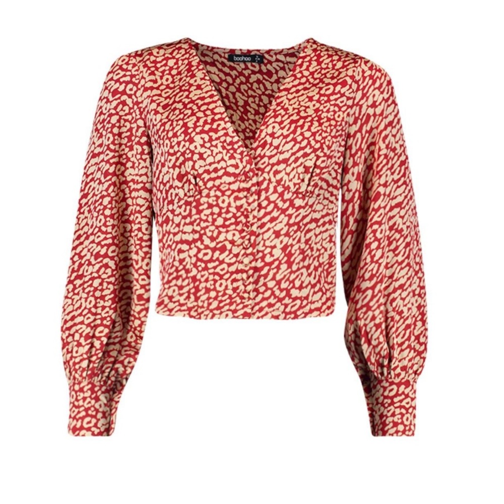 NWT SATIN LEOPARD BUTTON THROUGH BLOUSE BOOHOO